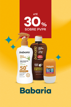 Protetores Solares da marca babaria com destaque promocional at&eacute; 30% sobre pre&ccedil;o de Venda ao P&uacute;blico Recomendado